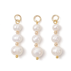 Кремово-белый Подвески из натурального культивированного пресноводного жемчуга, круглый шарм, с латунными штифтами, кремово-белые, 24.5~25x7~7.5x6.5~7.5 мм, Перейти кольцо: 5x1 мм, внутренний диаметр: 3.5 мм