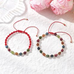 Красный 2 Регулируемые браслеты из натурального зеленого нефрита, имитации турмалина и латунных бусин, плетеные для женщин, круглые, С немагнитным синтетическим гематитом, красные, внутренний диаметр: 2.01 дюйм (5.1 см) ~ 3.54 дюйм (9 см)