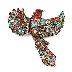 Colorido Broches de solapa de aleación con diamantes de imitación para mochilas y ropa, pájaro, Bronce antiguo, colorido, 65.5x64.5 mm