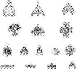 Argent Antique De style tibétain composants alliage de lustre liens, argent antique, 14x10.8x3cm, 120pcs / boîte