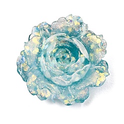 Verde azulado Cabujones de resina opaca bicolor y polvo de purpurina, flor color de rosa, cerceta, 19x20x8 mm