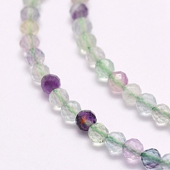 Fluorite Natural Fluorite Beads Strands, Faceted, Round, 2mm, Hole: 0.5mm, about 223pcs/strand, 15.5 inch(39.5cm)