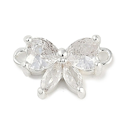 Посеребрённый Латунные прозрачные подвески из кубического циркония, без кадмия, без никеля и без свинца, ссылки бабочки, 925 серебро покрытием, 9x15x4 мм, отверстие : 1.2 мм
