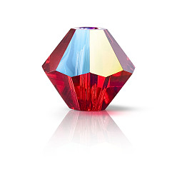 90070 201 Light Siam Glitter Хрустальные бусины preciosa®, чешский хрусталь, биконус(451 69 302 рондель), 90070 201 светлый сиамский глиттер, 4 мм, отверстие : 0.8 мм