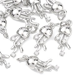 Plata de Ley 925 Chapada Colgantes Shegrace de latón con microengaste de circonitas cúbicas transparentes, sin níquel, encantos de medusas, 925 chapado en plata de ley, 19x9.5x5 mm, anillo de salto: 5.5x1 mm, diámetro interior: 3 mm