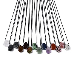 Mixed Stone Natural & Synthetic Mixed Gemstone Pendant Necklaces, Mixed Dyed and Undyed, Teardrop, 15.16~16.14 inch(38.5~41cm)