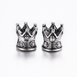 Античное Серебро 304 из нержавеющей стали европейские шарики, бусины с большим отверстием, корона, античное серебро, 10x10 мм, отверстие : 5 мм