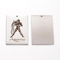 Wassermann Anlaufgeschütztes Rechteck 201 Edelstahlanhänger, Sternbild / Sternzeichen, Wassermann, 30x20x1 mm, Bohrung: 1.5 mm