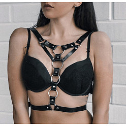 Черный PU кожа и сплав ремень грудь поясная цепь для женщин, платина, чёрные, 340~980 мм
