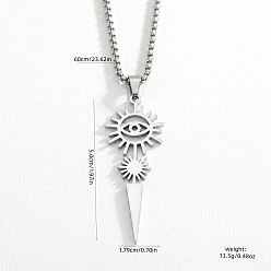 Stainless Steel Color 201 Stainless Steel Evil Eye with Cone Pendant 304 Stainless Steel Box Chain Necklaces, Tarnish Free, Stainless Steel Color, 23.62 inch(60cm)