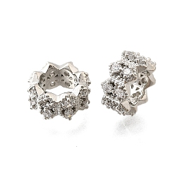 Платина Волна плоские круглые латунные микро-паве кубические циркониевые европейские бусины, стойки покрытие, долговечный, без свинца и без кадмия, платина, 9.5x5 мм, отверстие : 5.5 мм