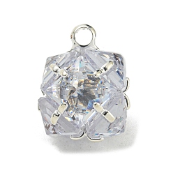 Серебро Подвески латунные горный хрусталь, без кадмия и без свинца, многоугольник, серебряные, 11.5x9x10.5 мм, отверстие : 1.5 мм