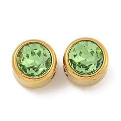 Светло-зеленый Ионное покрытие (ip) 304 нержавеющая сталь с k9 стеклянными бусинами со стразами, плоско-круглые, золотые, светло-зеленый, 8x6.5 мм, отверстие : 1.8 мм