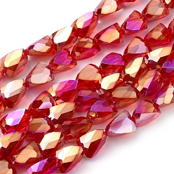 Red Electroplate Glass Beads Strands, Full Rainbow Plated, Faceted, Triangle, Red, 8x6x6mm, Hole: 1.2mm, about 76pcs/Strand, 21.65 inch(55cm)