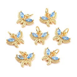 Темно-Голубой Настоящие 18 k позолоченные латунные подвески из микропаве из циркония, без кадмия, без никеля и без свинца, бабочка, глубокое синее небо, 10.5x13.5x2.5 мм, Перейти кольцо: 5x1 мм, внутренний диаметр: 3.5 мм
