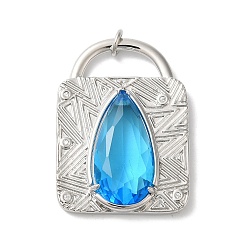 Светло-Синий Стойка для замка с покрытием латунные подвески, со стеклом, долговечный, без свинца и без кадмия, голубой, 31.5x22.5x5.5 мм, отверстие : 3 мм