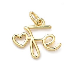 Настоящее золото 18K Латунные подвески, слово fe чары, без кадмия и без свинца, стойки покрытие, долговечный, с целью перехода в кольце, реальный 18 k позолоченный, 13.5x15x1.5 мм, отверстие : 3.3 мм