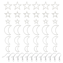 Нержавеющая Сталь Цвет Сделай сам 304 набор для изготовления сережек-подвесок в виде луны и звезд из нержавеющей стали, цвет нержавеющей стали, 4~26x4~21x0.6~1 мм, отверстие : 2 мм