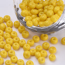 Yellow Baking Paint Glass Seed Beads, Round, Yellow, 4~4.5x3mm, Hole: 1~1.2mm, about 4500pcs/bag, about 450g/bag