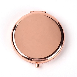 Rose Gold Flat Round Iron Fold Mirror, with Glass Mirror Surface, Rose Gold, 7.2x6.5x1.3cm