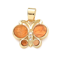 Оранжевый Латунные микро проложить кубического циркония подвески, бабочки прелести, cmолой, реальный 18 k позолоченный, долговечный, без кадмия и без свинца, стойки покрытие, оранжевые, 14.5x15.5x3.5 мм, отверстие : 3.4x5.7 мм