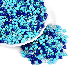 Blue Opaque & Transparent Glass Seed Beads, Rondelle, Blue, 3.5~4.5x1.5~4.5mm, Hole: 1~1.5mm, about 6050pcs/pound