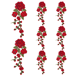 Красный 8шт. полиэстеровые вышивальные украшения, аксессуары для костюмов своими руками, цветок, красные, 305x105x5.5 мм