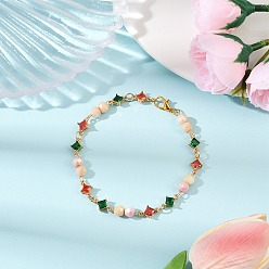 (52) Непрозрачная лаванда Браслеты из стеклянных бусин для женщин, ромб, с гальванизированными стеклянными бусинами счетов, разноцветные, 8-1/8 дюйм (20.5 см)