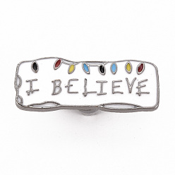 Белый Броши из сплава эмали, эмалевые булавки, с клатчем-бабочкой, прямоугольник со словом я верю, без кадмия, без никеля и без свинца, металлический черный , белые, 13.5x32.5 мм, штифты : 1 мм