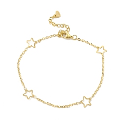 Golden PVD Vacuum Plating 304 Stainless Steel Star Link Anklet with Cable Chains for Women, Golden, 8-1/2 inch(21.5cm)