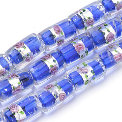 Royal Blue Handmade Silver Foil Lampwork Beads, Column, Royal Blue, 17x10x10mm