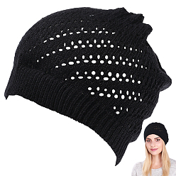 Черный Шляпа из акрилового волокна ручной работы, вязаная шапка, для женщин девушек, чёрные, 255x205x5~6 мм