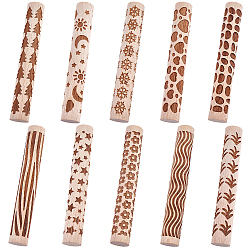 Mixed Shapes 10Pcs 10 Styles Wood Handle Clay Texture Roller, Pottery Tools, Mixed Shapes, 98~100x13.5~15mm, 1pc/style