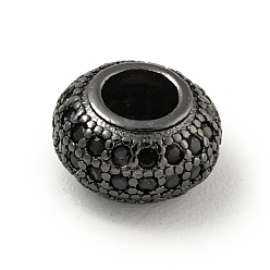 Черный Цвет Металла Латунь микропаве черный кубический цирконий, рондель, металлический черный , 8.5x4.5 мм, отверстие : 3.8 мм