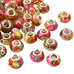 Other Fruits 100шт. смола с полимерной глиной внутри европейские бусины, бусины с большими отверстиями и латунной сердцевиной, рондель, платина, фрукты, 14x9 мм, отверстие : 5 мм