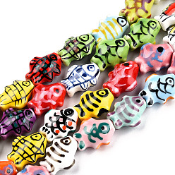 (52) Непрозрачная лаванда Фарфора ручной работы шарик нити, пастельный фарфор, рыба, разноцветные, 15x12x8 мм, отверстие : 2 мм, около 20 шт / нитка, 11.93 дюйм (30.3 см)