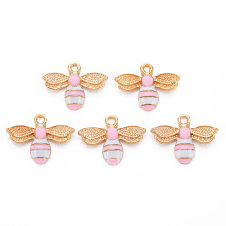 Pink Подвески из эмали и сплава, без кадмия и без свинца, золотой свет, Пчелы, розовый и светло-голубой, 17.5x22.5x4 мм, отверстие : 2 мм