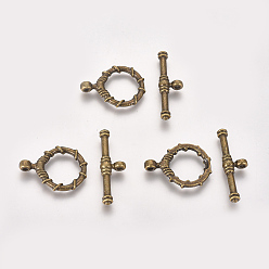 Античная Бронза Сплавочные застежка тоггл тибетского стиля, кольцо, античная бронза, Кольцо: 21x16x4 mm, отверстия: 2 мм, бар: 27x8x4 мм, отверстие : 2 мм