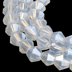 Clear Imitation Jade Electroplate Glass Beads Strands, Pearl Luster Plated, Faceted, Bicone, Clear, 4x4mm, Hole: 0.8mm, about 87~98pcs/strand, 12.76~14.61 inch(32.4~37.1cm)