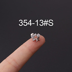 Бабочка 316l серьги-гвоздики из нержавеющей стали с микропаве из кубического циркония, цвет нержавеющей стали, бабочка, 6 мм, штифты : 1.2 мм