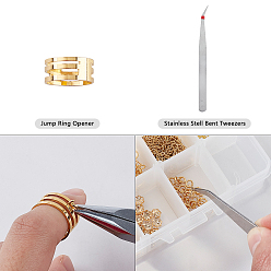 Golden SUNNYCLUE DIY Earring Making Kits, with 304 Stainless Steel Cable Chains & Bead Caps & Earring Hooks, Iron Tweezers and Brass Wide Band Ring Components, Golden, 3x2x0.5mm