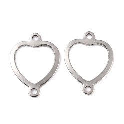 Stainless Steel Color Tarnish Resistant 201 Stainless Steel Links Connectors, Heart, Stainless Steel Color, 20.5x15.5x0.9mm, Hole: 1.6mm