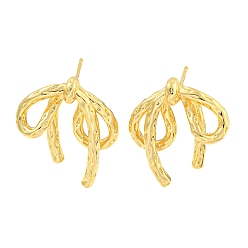Real 18K Gold Plated Rack Plating Brass Stud Earrings, Long-Lasting Plated, Lead Free & Cadmium Free, Bowknot, Real 18K Gold Plated, 22x23mm