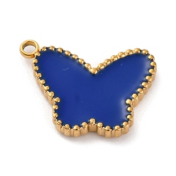 Синий Ионное покрытие (ip) 304 подвески из нержавеющей стали с эмалью, реальный 18 k позолоченный, очарование бабочки, синие, 21x17.5x2.5 мм, отверстие : 1.8 мм