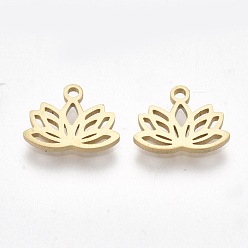 Golden Ion Plating(IP) 304 Stainless Steel Charms, Lotus Flower, Golden, 7.5x10x1mm, Hole: 1mm