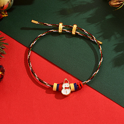 Снеговик Рождественские регулируемые нейлоновые браслеты-слайдеры, браслеты из латунных бусин с эмалью для женщин, снеговик, внутренний диаметр: 2 дюйм (5 см) ~ 3-1/8 дюйм (8 см)