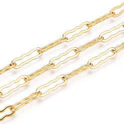 Золотой Латунные волнистые прямоугольные звенья цепи, пайки, с катушкой, золотые, 14~14.5x4x1 мм, около 32.81 футов (10 м) / рулон