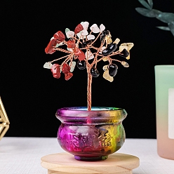 Смешанные камни Украшения из смешанных драгоценных камней для демонстрации богатства на дереве, домашний офис фэн-шуй декор, с керамическим рогом изобилия подвал, 90~100 мм