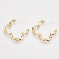 Real 18K Gold Plated Brass Stud Earring Findings, Rhinestone Settings, Nickel Free, Real 18K Gold Plated, 31.5x32x3mm, Pin: 0.8mm, Fit For 2mm Rhinestone