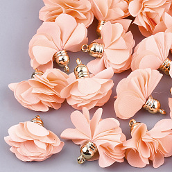 Легкий Лосось Подвески для ткани, с пластмассой ccb, 6-лепесток, цветок, золотые, светлый померанцевый, 26~27x17~28 мм, отверстие : 1.6 мм
